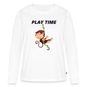 Le singe se balance à Liane - Play Time - T-shirt manches longues Premium bio Femme - blanc - Devant - Julia (174cm)
