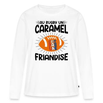 Au Rugby Un Caramel C'est Pas Une Friandise - T-shirt manches longues Premium bio Femme - blanc - Devant - Julia (174cm)