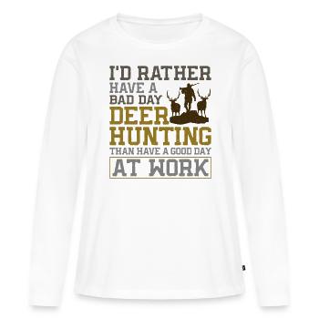 Chasseur de cerfs buck J’aurais - T-shirt manches longues Premium bio Femme - blanc - Devant - Julia (174cm)