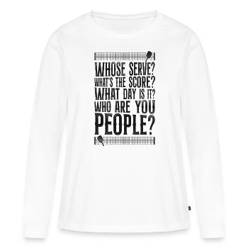 Pickleball Whose Serve? Qu’est-ce que le - T-shirt manches longues Premium bio Femme - blanc - Devant - Julia (174cm)