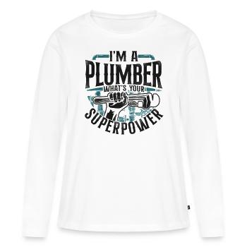 Plombier de plomberie vintage Je suis un - T-shirt manches longues Premium bio Femme - blanc - Devant - Julia (174cm)