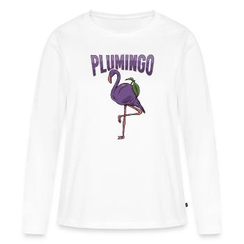 Nourriture pour animaux de compagnie prune fruit « plumingo » flamant rose - T-shirt manches longues Premium bio Femme - blanc - Devant - Julia (174cm)