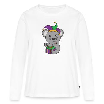 Fasching Maus mit Trommel Faschings Kostüm - Frauen Premium Bio Langarmshirt - Weiß - Vorne - Julia (174cm)