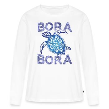 Polynesische Blaue Stammesschildkröte Bora Bora - Frauen Premium Bio Langarmshirt - Weiß - Vorne - Julia (174cm)