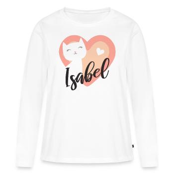 Isabel Nom Prénom Chaton - T-shirt manches longues Premium bio Femme - blanc - Devant - Julia (174cm)