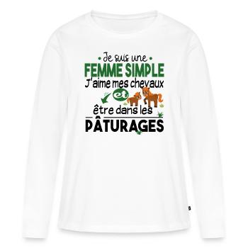 Cheval Poney Equestre Chevaux Cadeau Paturage - T-shirt manches longues Premium bio Femme - blanc - Devant - Julia (174cm)