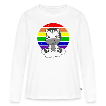Zebra bunter Regenbogen für Kinder süßes Zebra - Frauen Premium Bio Langarmshirt - Weiß - Vorne - Julia (174cm)