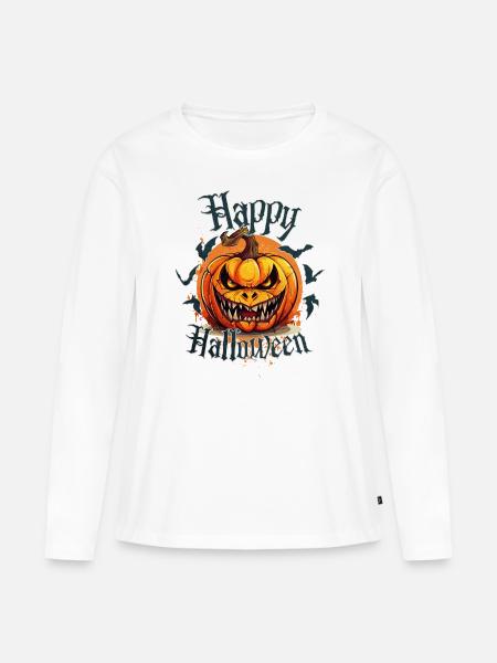 Happy Halloween Kürbis Kopf Gruselig Gespenstisch - Frauen Premium Bio Langarmshirt - Weiß