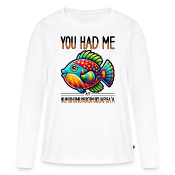 Baliste de récif Humuhumunukunukuapua’a - T-shirt manches longues Premium bio Femme - blanc - Devant - Julia (174cm)