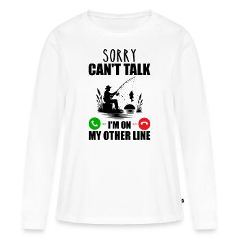 Tut mir leid, ich kann nicht sprechen, ich bin in meiner anderen Leitung - Frauen Premium Bio Langarmshirt - Weiß - Vorne - Julia (174cm)