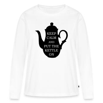 restez calme et mettez la bouilloire à l’heure du thé - T-shirt manches longues Premium bio Femme - blanc - Devant - Julia (174cm)