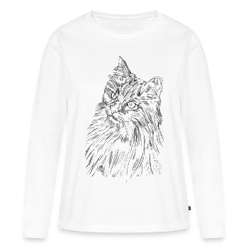 Süßes Katzengesicht - Frauen Premium Bio Langarmshirt - Weiß - Vorne - Julia (174cm)
