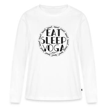 Essen, Schlafen, Yoga, Wiederholen - Wellness-Routine - Frauen Premium Bio Langarmshirt - Weiß - Vorne - Julia (174cm)
