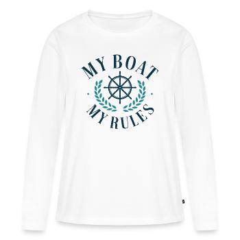 Mon bateau Mes règles - T-shirt manches longues Premium bio Femme - blanc - Devant - Julia (174cm)