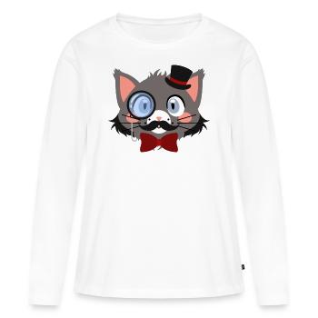 Chat gentleman avec monocle et chapeau - T-shirt manches longues Premium bio Femme - blanc - Devant - Julia (174cm)