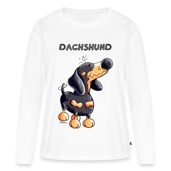Happy Dachshund Cartoon - Women's Premium Organic Long Sleeve Shirt - white - Front - Julia (174cm)