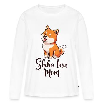 Shiba Inu Mom Cartoon Dog Mom - Women's Premium Organic Long Sleeve Shirt - white - Front - Julia (174cm)