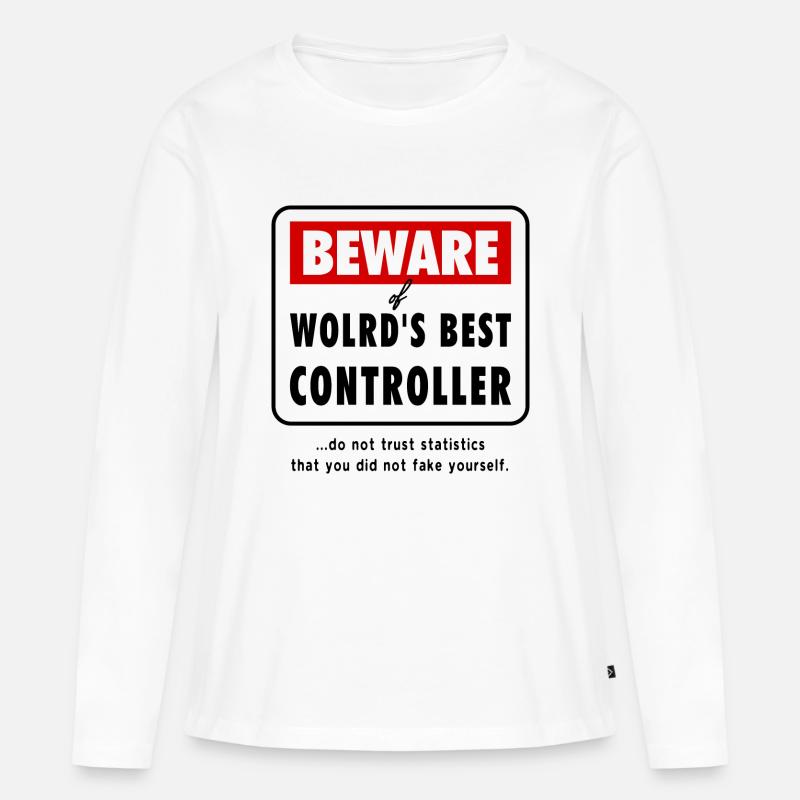 Beware of World‘s best CONTROLLER, Controlling - Frauen Premium Bio Langarmshirt - Weiß