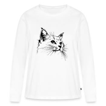Cat, Cat Motif, Cat Face - Women's Premium Organic Long Sleeve Shirt - white - Front - Julia (174cm)