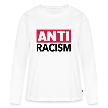 Anti racism - shirt anti racisme - T-shirt manches longues Premium bio Femme - blanc - Devant - Julia (174cm)