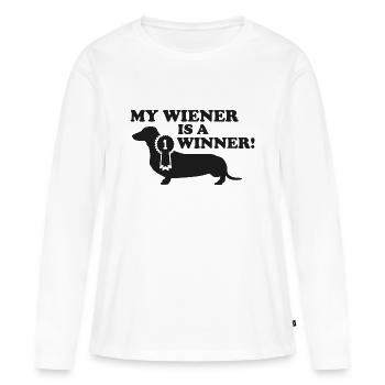Mon Wiener est un gagnant - T-shirt manches longues Premium bio Femme - blanc - Devant - Julia (174cm)