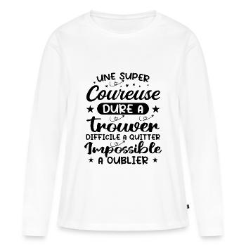 Une Super Coureuse - Cadeau coureuse - T-shirt manches longues Premium bio Femme - blanc - Devant - Julia (174cm)