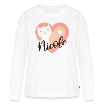 Nicole Nom Prénom Chaton - T-shirt manches longues Premium bio Femme - blanc - Devant - Julia (174cm)