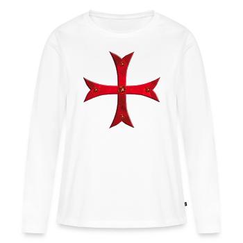 Rubis croix rouge des Templiers - T-shirt manches longues Premium bio Femme - blanc - Devant - Julia (174cm)