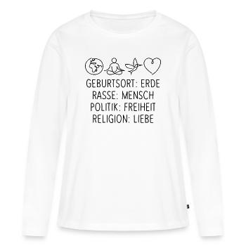 Religion Liebe Freiheit Leben gemeinsam Menschen - Frauen Premium Bio Langarmshirt - Weiß - Vorne - Julia (174cm)