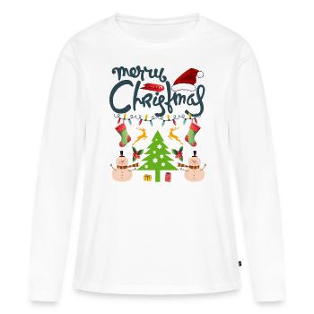 Joyeux Noël, Joyeux Noël, Joyeux Noël - T-shirt manches longues Premium bio Femme - blanc - Devant - Julia (174cm)