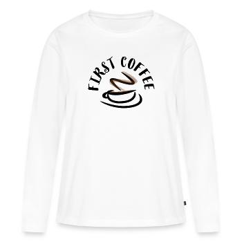 Café, Café, Café, Café, Café, Drôle - T-shirt manches longues Premium bio Femme - blanc - Devant - Julia (174cm)