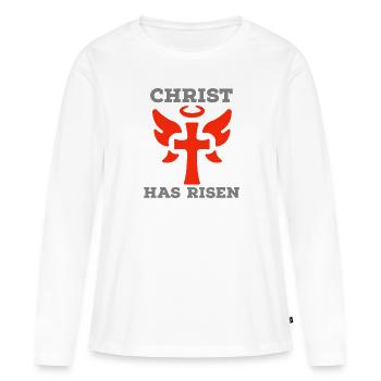 Jésus-Christ, Jésus-Christ, Jésus-Christ, Jésus - T-shirt manches longues Premium bio Femme - blanc - Devant - Julia (174cm)
