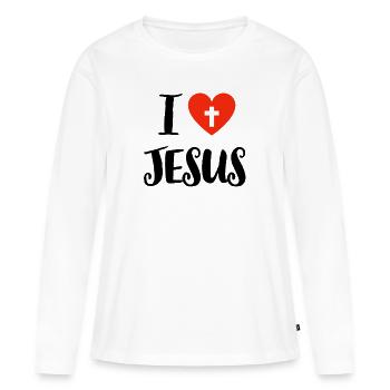 Jésus, Jésus, Jésus chrétien chrétien chrétien chrétien - T-shirt manches longues Premium bio Femme - blanc - Devant - Julia (174cm)