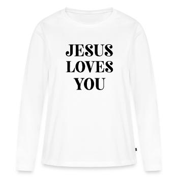 Jésus, Jésus, Jésus Chrétien Chrétien Chrétien - T-shirt manches longues Premium bio Femme - blanc - Devant - Julia (174cm)