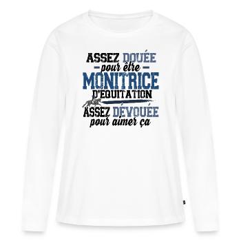 Monitrice d'équitation Métier Cheval Equestre - T-shirt manches longues Premium bio Femme - blanc - Devant - Julia (174cm)