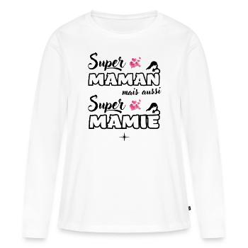Super maman et super mamie Cadeau grand-mère mamy - T-shirt manches longues Premium bio Femme - blanc - Devant - Julia (174cm)