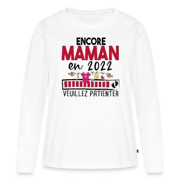 Maman 2023 Mère Bébé Naissance Cadeau Grossesse - T-shirt manches longues Premium bio Femme - blanc - Devant - Julia (174cm)