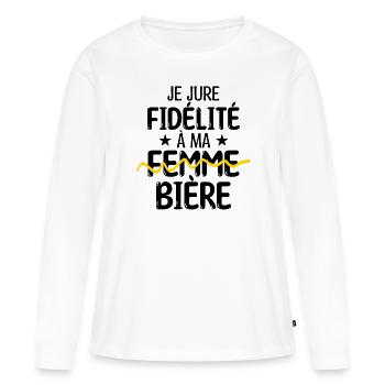accro à la bière | cadeau pour un accro bières - T-shirt manches longues Premium bio Femme - blanc - Devant - Julia (174cm)