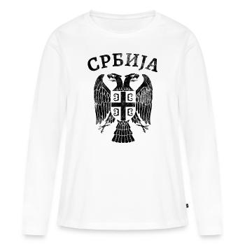 Drapeau des armoiries de l’aigle de Serbie - T-shirt manches longues Premium bio Femme - blanc - Devant - Julia (174cm)