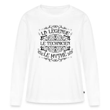 Technicien | la légende Technicien le mythe - T-shirt manches longues Premium bio Femme - blanc - Devant - Julia (174cm)