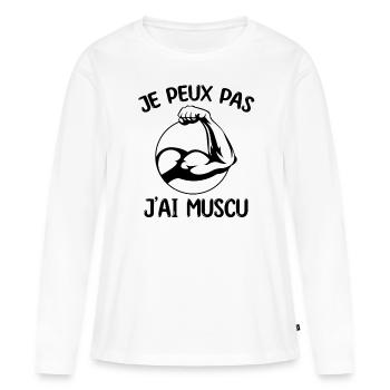 Musculation | J'peux pas j'ai muscu !! - T-shirt manches longues Premium bio Femme - blanc - Devant - Julia (174cm)