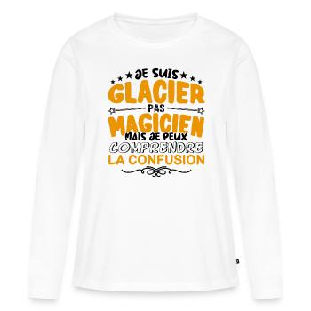 Glacier pas Magicien | le Meilleur Glacier cadeau - T-shirt manches longues Premium bio Femme - blanc - Devant - Julia (174cm)