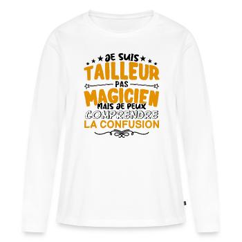 Tailleur pas Magicien | le Meilleur Tailleur cade - T-shirt manches longues Premium bio Femme - blanc - Devant - Julia (174cm)