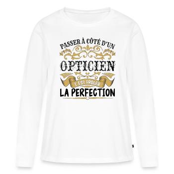 Opticien | le Meilleur cadeau Opticien - T-shirt manches longues Premium bio Femme - blanc - Devant - Julia (174cm)