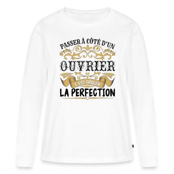 Ouvrier | le Meilleur cadeau Ouvrier - T-shirt manches longues Premium bio Femme - blanc - Devant - Julia (174cm)
