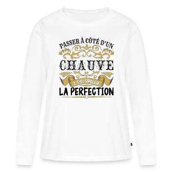Chauve | le Meilleur cadeau Chauve - T-shirt manches longues Premium bio Femme - blanc - Devant - Julia (174cm)
