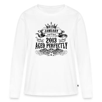 2013 | Januar Aged Perfectly 2013 Geburtstagsgeschenk - Frauen Premium Bio Langarmshirt - Weiß - Vorne - Julia (174cm)
