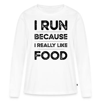 Je cours parce que j’aime vraiment la nourriture - T-shirt manches longues Premium bio Femme - blanc - Devant - Julia (174cm)