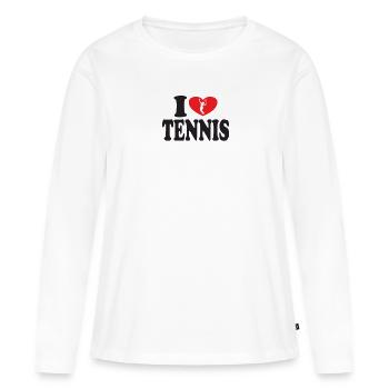 J’aime le cœur du tennis - T-shirt manches longues Premium bio Femme - blanc - Devant - Julia (174cm)