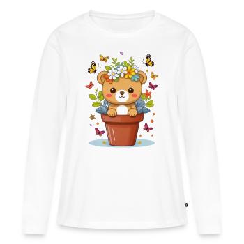 Ours en peluche mignon dans un pot de fleurs - T-shirt manches longues Premium bio Femme - blanc - Devant - Julia (174cm)